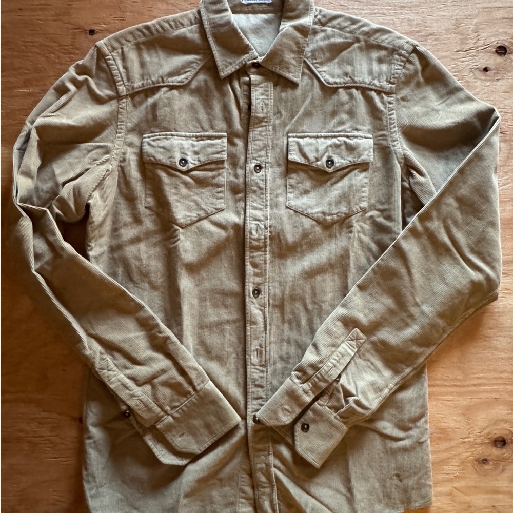 Tan Corduroy Western Style Button-Up Shirt
